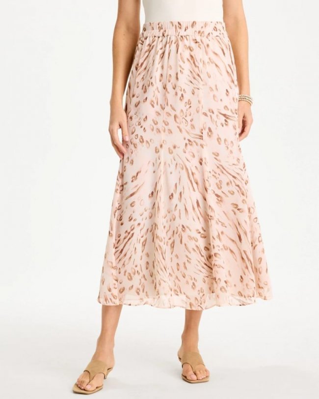Chicos Cheetah Pull-On Godet Skirt - SWEET BLOSSOM