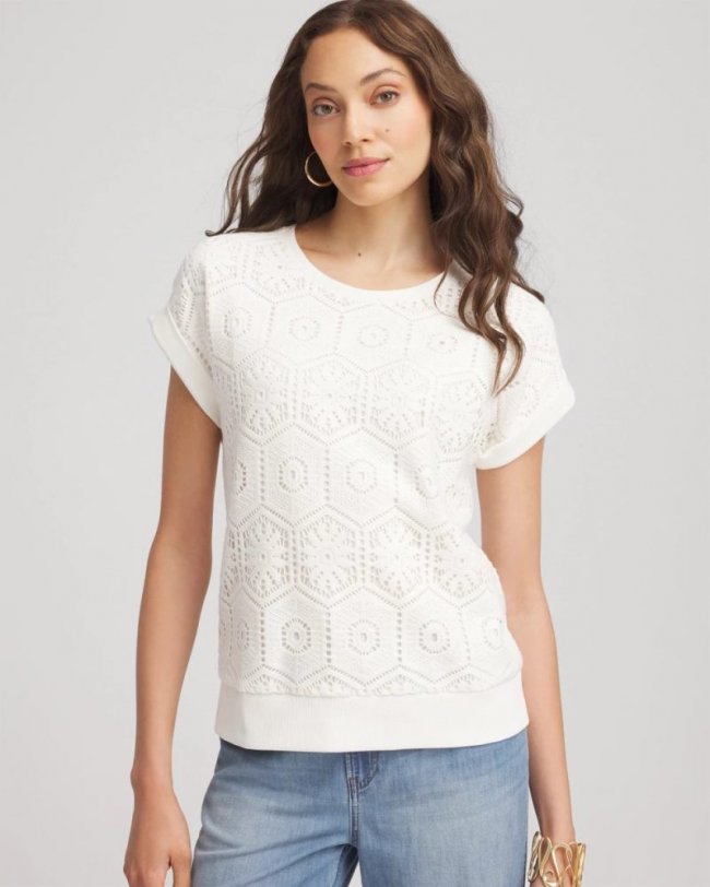 Chicos Crocheted Cotton-Blend Shirt - ECRU