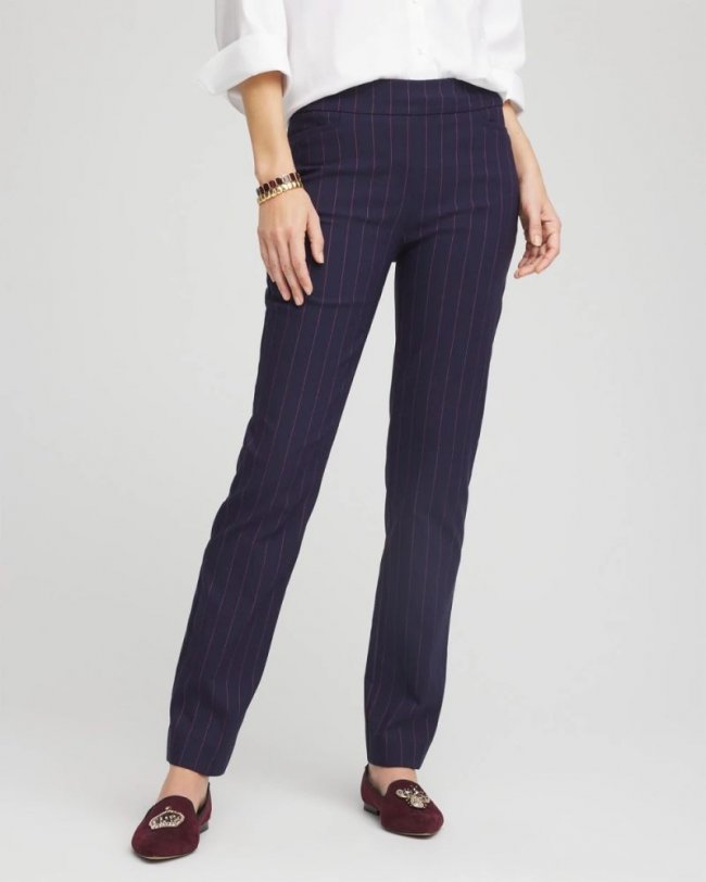 Chicos Shadow Stripe Brigitte™ Slim Pull-On Pants - PASSPORT BLUE