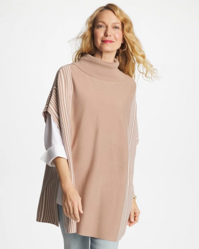 Chicos Turtleneck Sweater Poncho - VANILLA CHAI