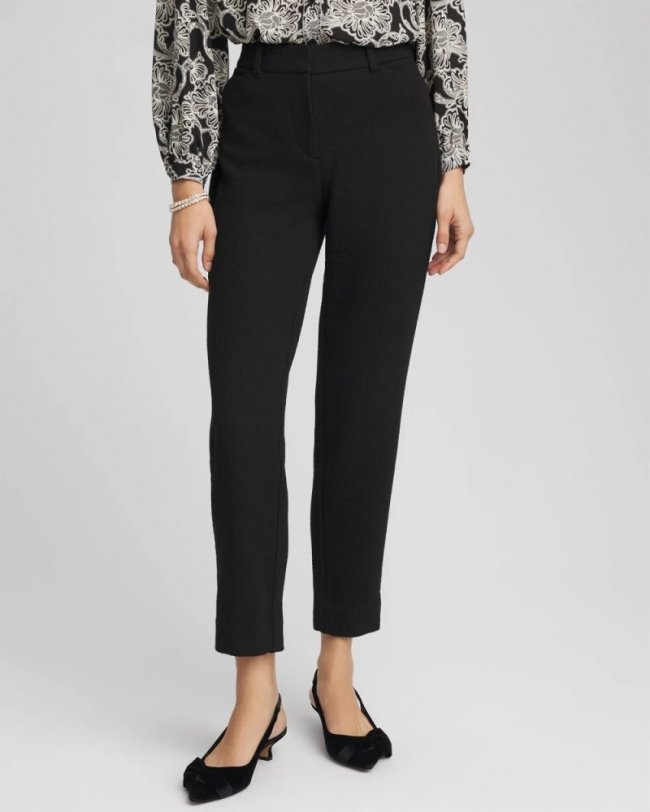 Chicos Matelassé Slim Tapered Ankle Pants - BLACK