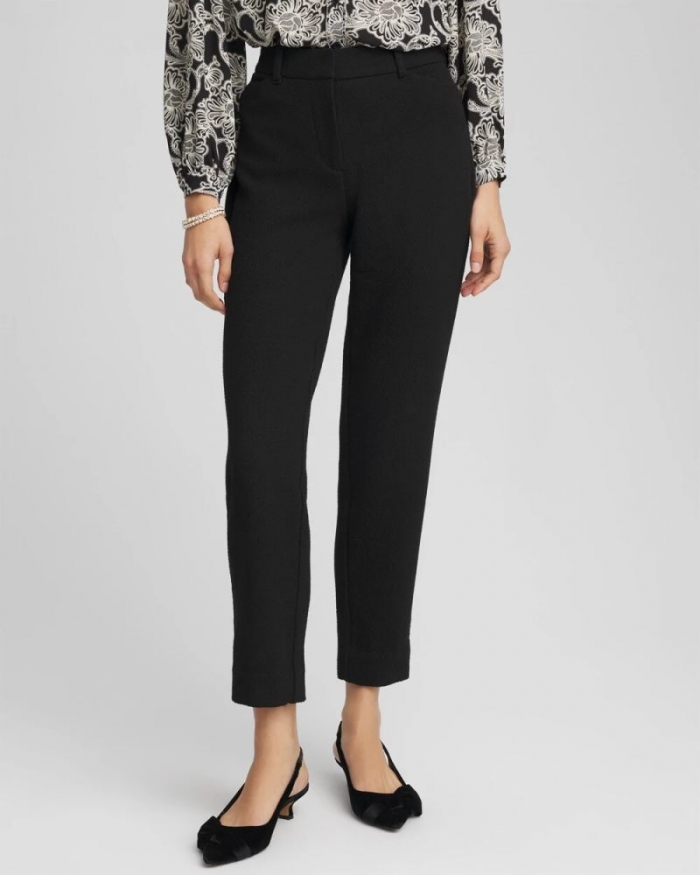 Chicos Matelassé Slim Tapered Ankle Pants - BLACK