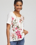 Chicos Floral Sweater Trim Linen Tee - ALABASTER Chicos Floral Sweater Trim Linen Tee - ALABASTER