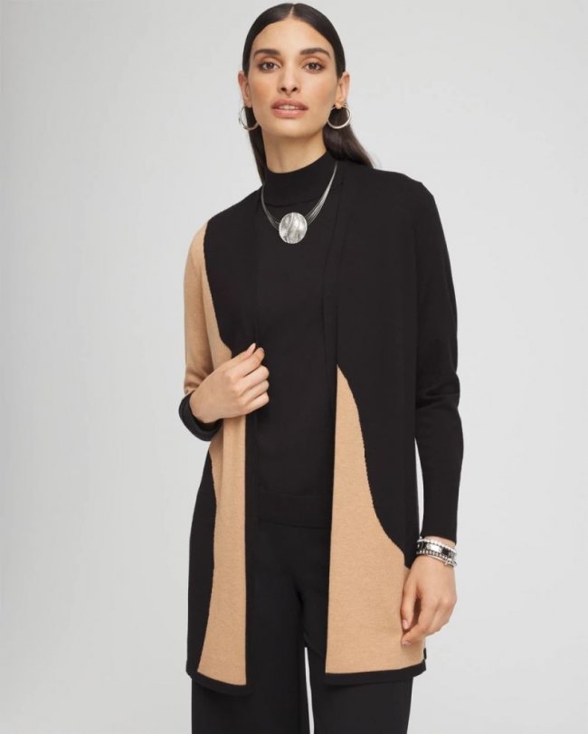 Chicos Intarsia Colorblock Cardigan - BLACK