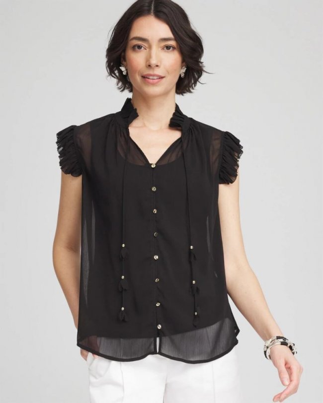 Chicos Ruffle Collar Blouse - BLACK
