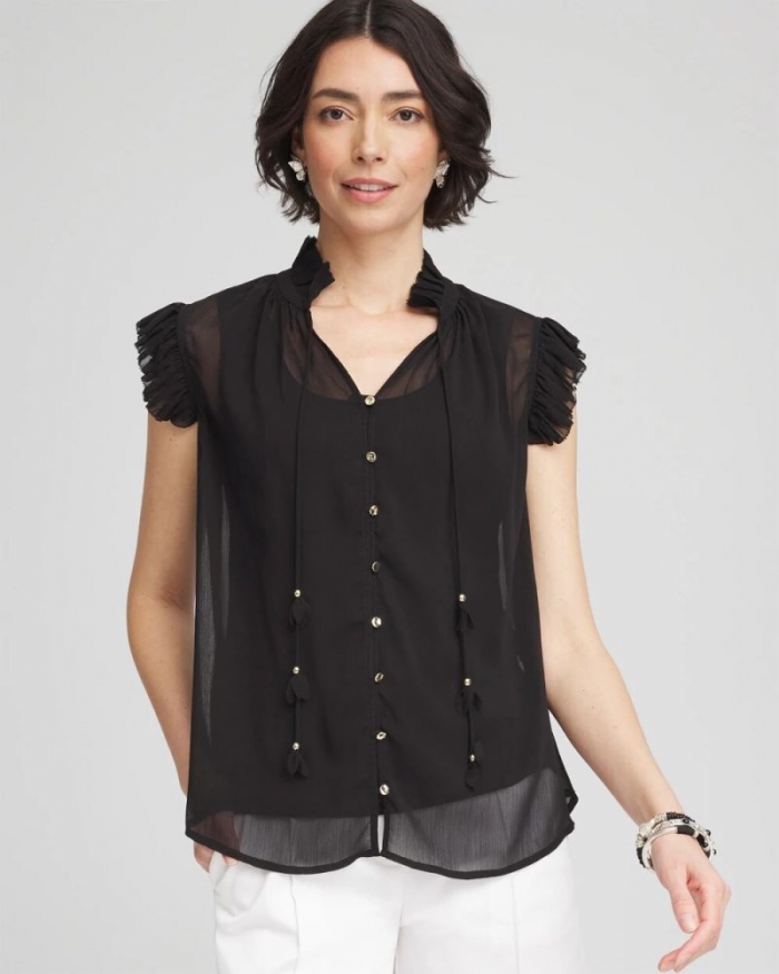 Chicos Ruffle Collar Blouse - BLACK