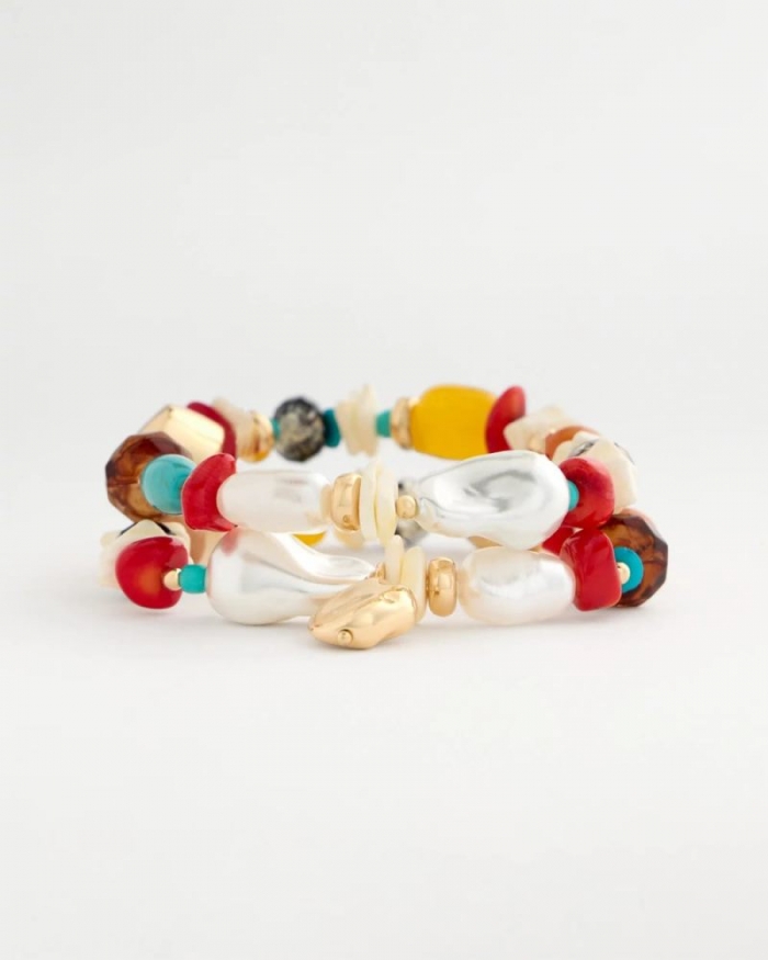 Chicos Set of Two Pearl Beaded Stretch Bracelets - MULTI