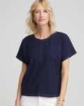 Chicos Denim Motif Tapered Dolman Top - INDIGO Chicos Denim Motif Tapered Dolman Top - INDIGO