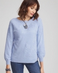 Chicos Embroidered Boatneck Sweater - BLUE MUSE
