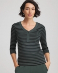 Chicos Zenergy® Ribbed Striped Henley Tee - DARKEST SPRUCE