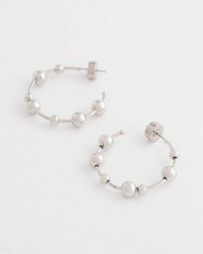Chicos Silvertone Beaded Hoop Earrings - SILVER