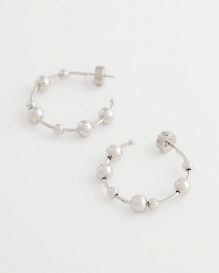 Chicos Silvertone Beaded Hoop Earrings - SILVER