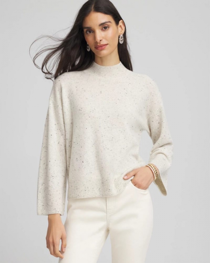 Chicos Cashmere Mockneck Sweater - LIGHT GRAY
