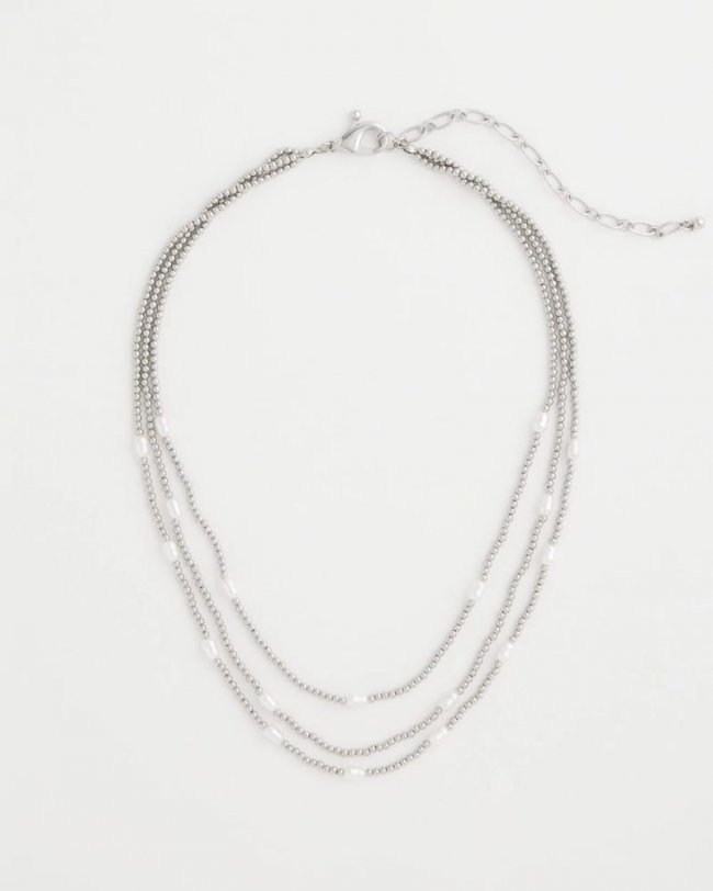Chicos Pearlescent Bead Ball Short Necklace - SILVER
