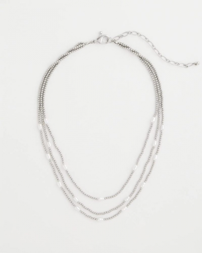 Chicos Pearlescent Bead Ball Short Necklace - SILVER