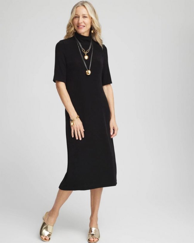 Chicos Travelers™ Mockneck Midi Dress - TRAVELERS BLACK