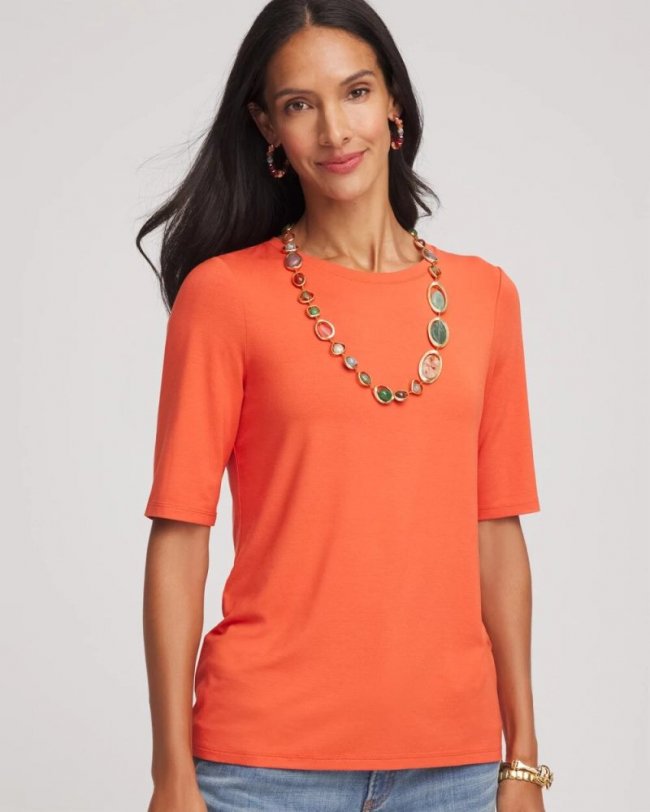 Chicos Elbow Sleeve Tee - HARVEST ORANGE