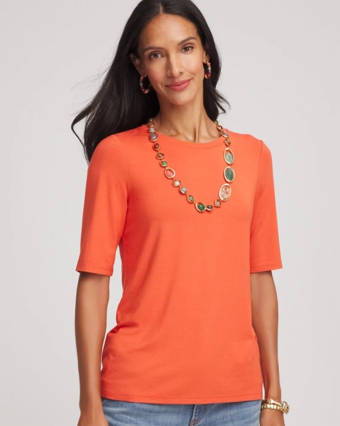 Chicos Elbow Sleeve Tee - HARVEST ORANGE