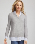 Chicos Sequin Built-In Shirt Knit Sweater - GRAY Chicos Sequin Built-In Shirt Knit Sweater - GRAY