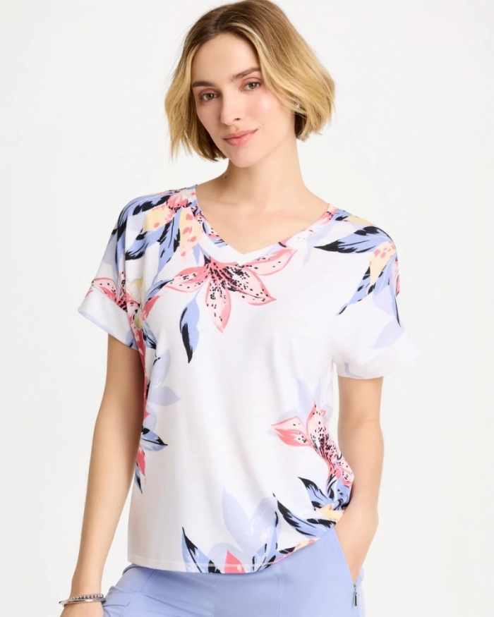 Chicos Zenergy® Lily Drop Shoulder Tee - CALYPSO CORAL