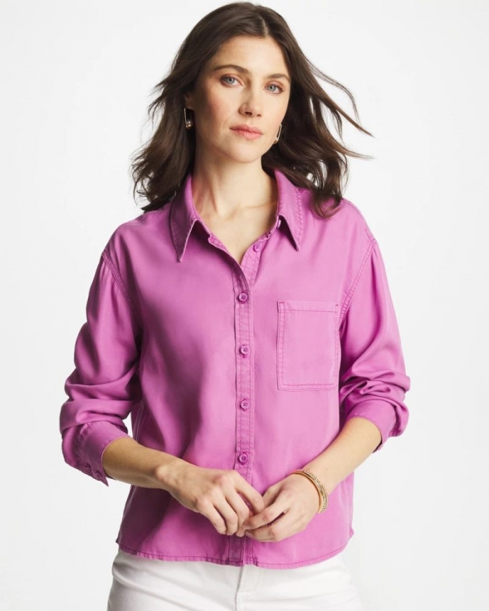 Chicos Classic Collared Denim Shirt - VIOLET SHADOW