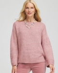 Chicos Tonal Embroidered Boatneck Pullover Sweater - DUSTY ROSE