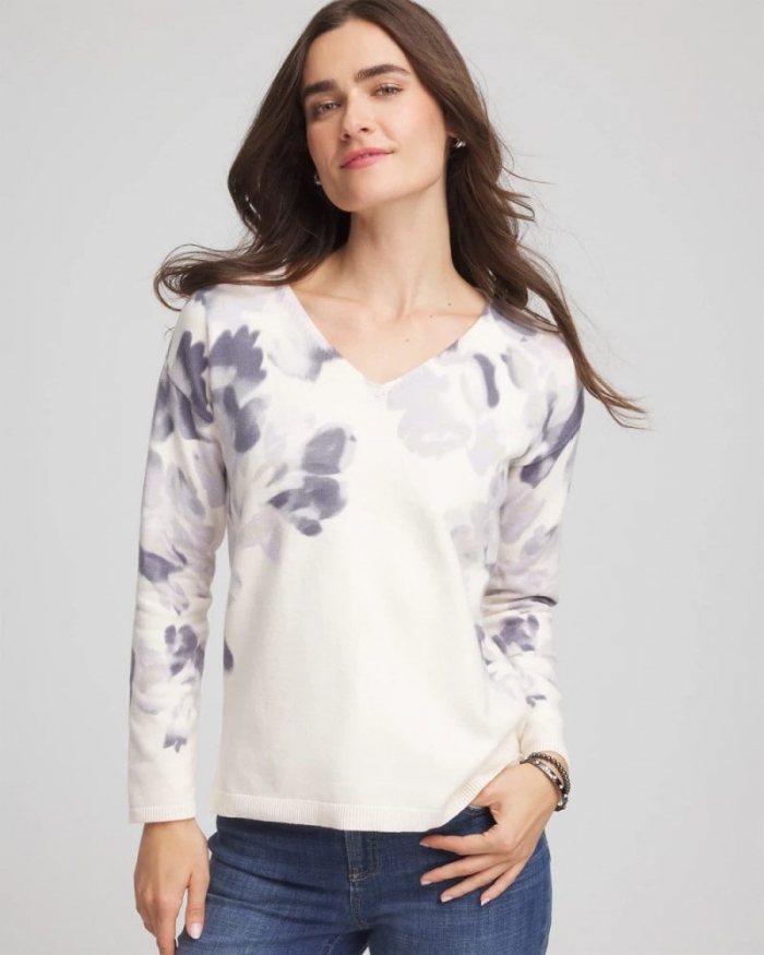 Chicos Printed V-Neck Sweater - MULTI