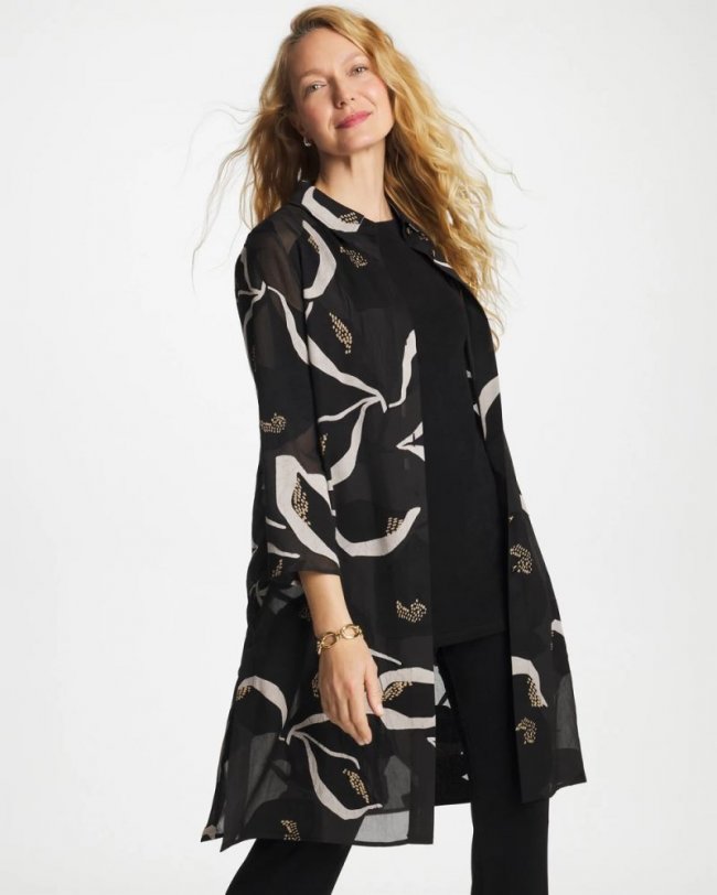 Chicos Travelers™ Collection Burnout Peace Lily Topper - TRAVELERS BLACK