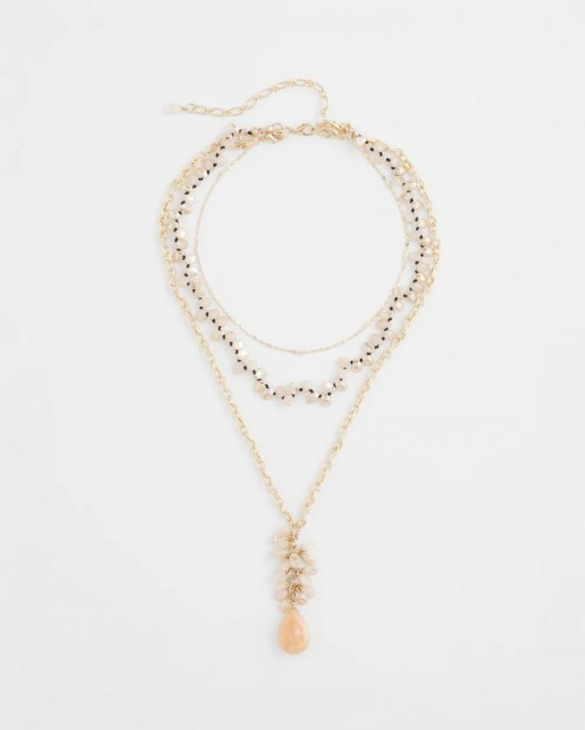 Chicos Convertible Rose Quartz Pendant Necklace - PALE PINK