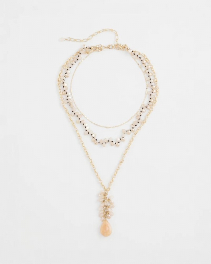 Chicos Convertible Rose Quartz Pendant Necklace - PALE PINK