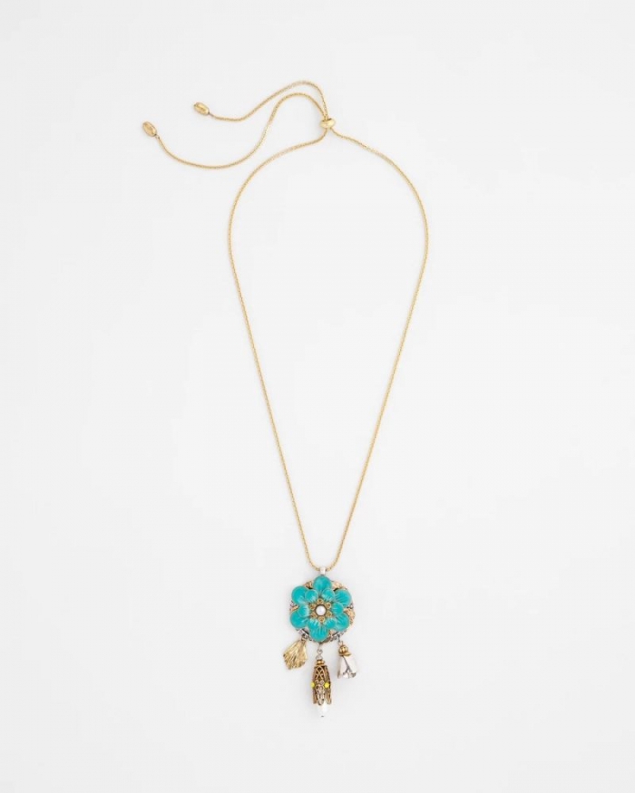 Chicos Adjustable Flower Charm Pendant Necklace - MULTI