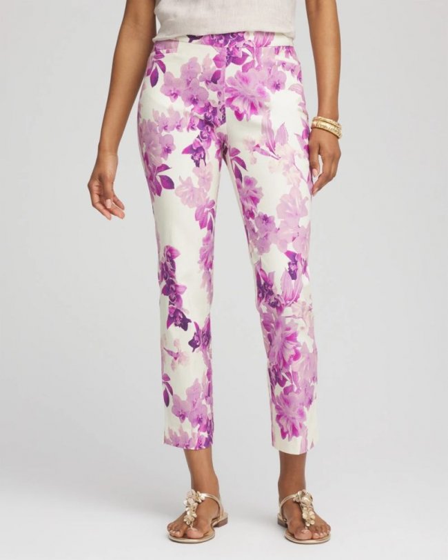 Chicos Brigitte™ Floral Pull-On Slim Cropped Pants - PLUM SHADE
