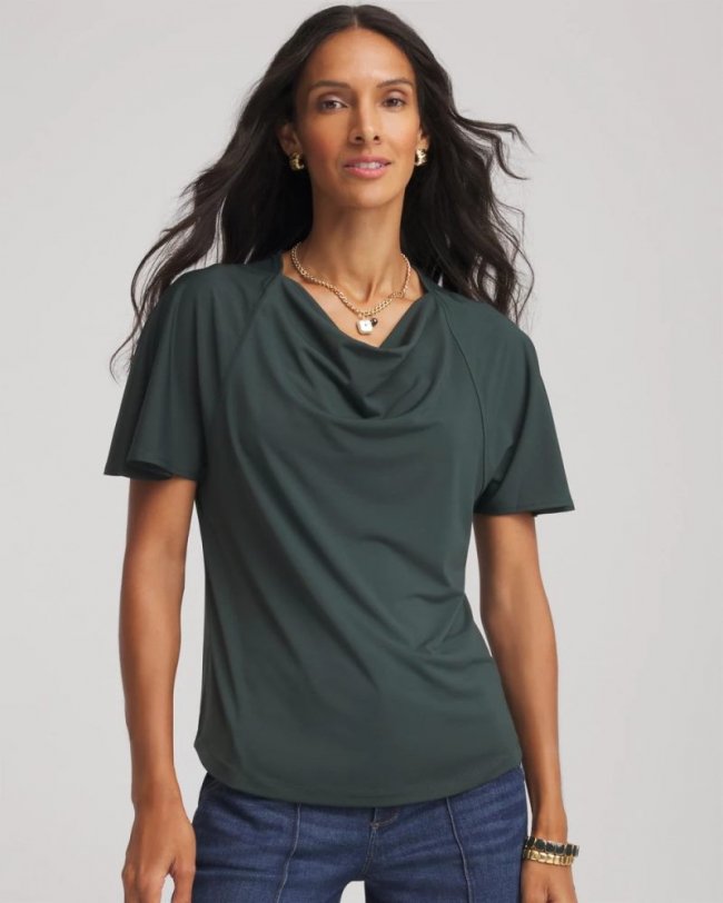 Chicos Jersey Knit Cowlneck Tee - DARKEST SPRUCE