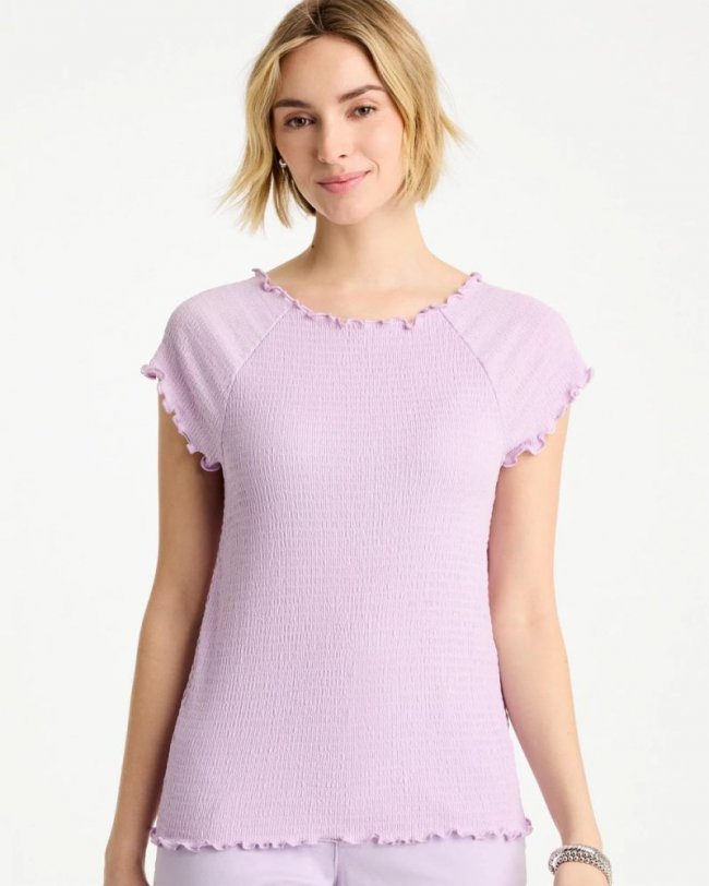 Chicos Textured Knit Lettuce Raglan Tee - ORCHID MIST