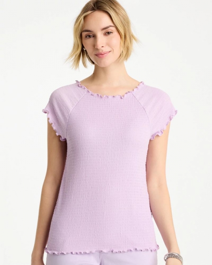 Chicos Textured Knit Lettuce Raglan Tee - ORCHID MIST