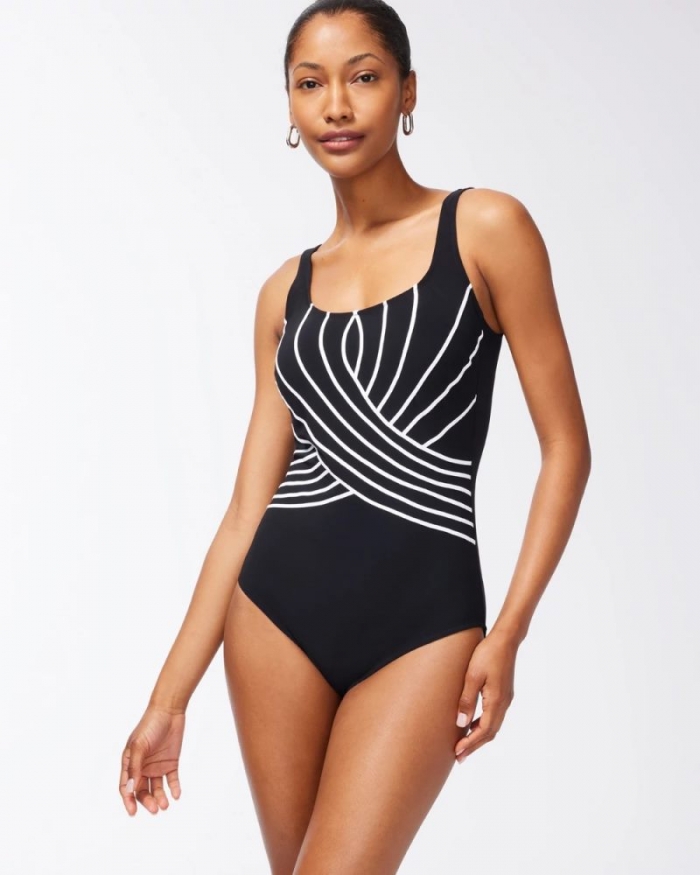 Chicos Gottex Embrace Square Neck One Piece Swimsuit - BLACK/WHITE