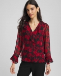 Chicos Georgette Clip Dot Ruffle Blouse - CARMINE RED