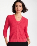 Chicos Stitchy V-Neck Cardigan - HOT HONEYSUCKLE Chicos Stitchy V-Neck Cardigan - HOT HONEYSUCKLE