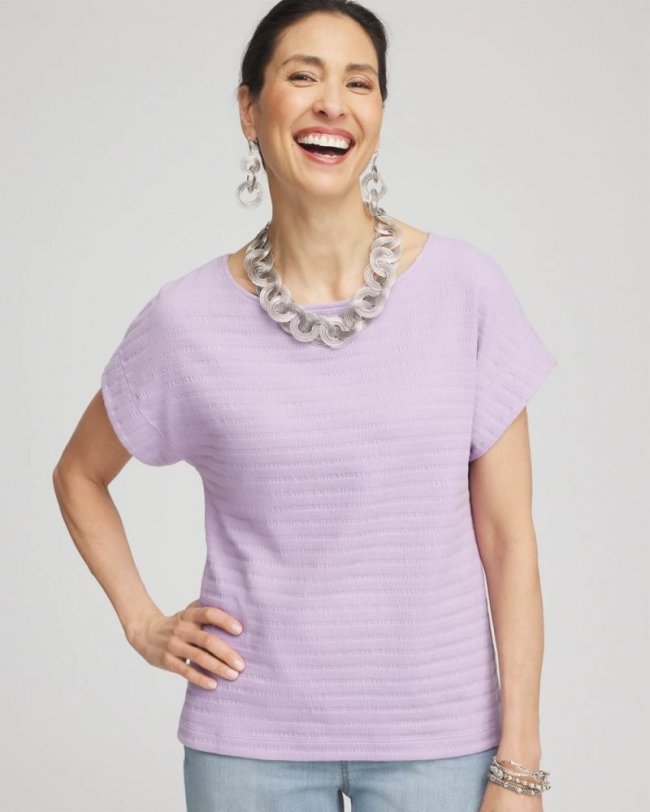 Chicos Cap Sleeve Textured Tee - GENTLE LAVENDER