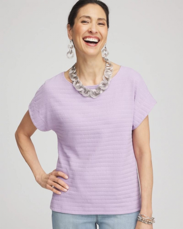 Chicos Cap Sleeve Textured Tee - GENTLE LAVENDER
