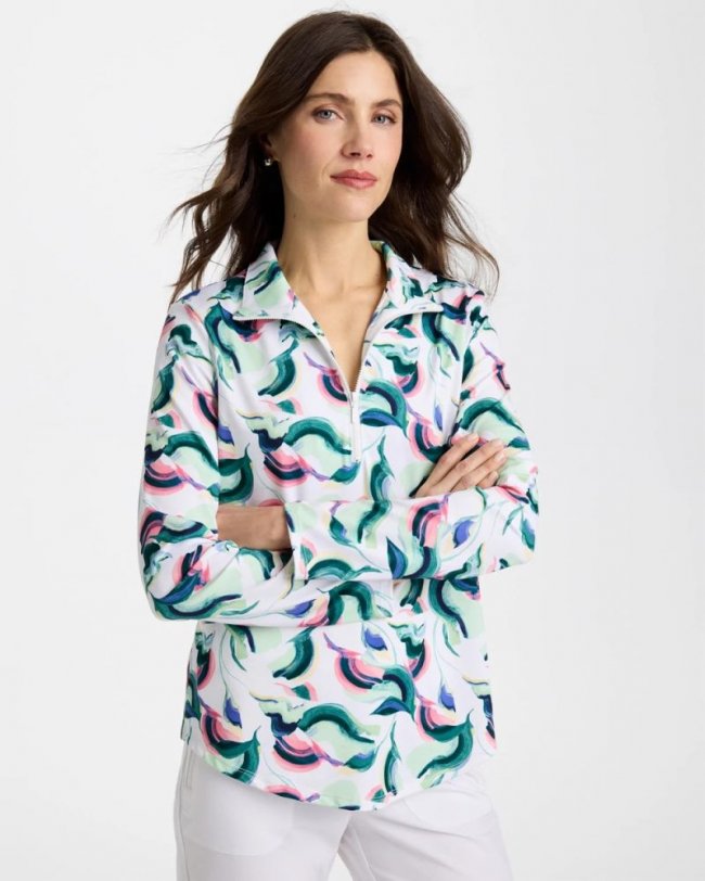 Chicos Zenergy® UPF Blooms Mock Zip Polo - BLOSSOM