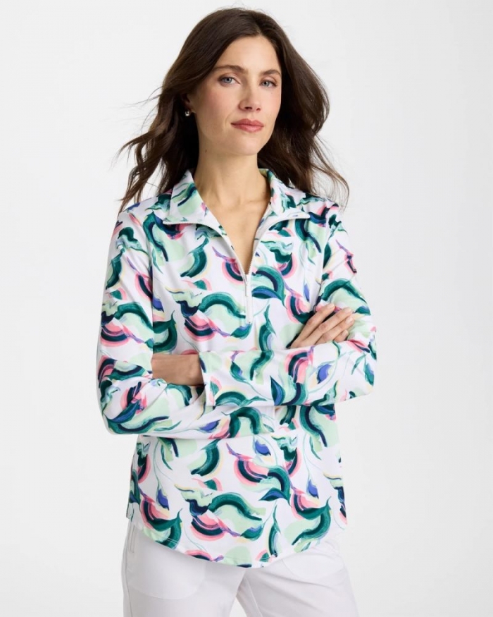 Chicos Zenergy® UPF Blooms Mock Zip Polo - BLOSSOM