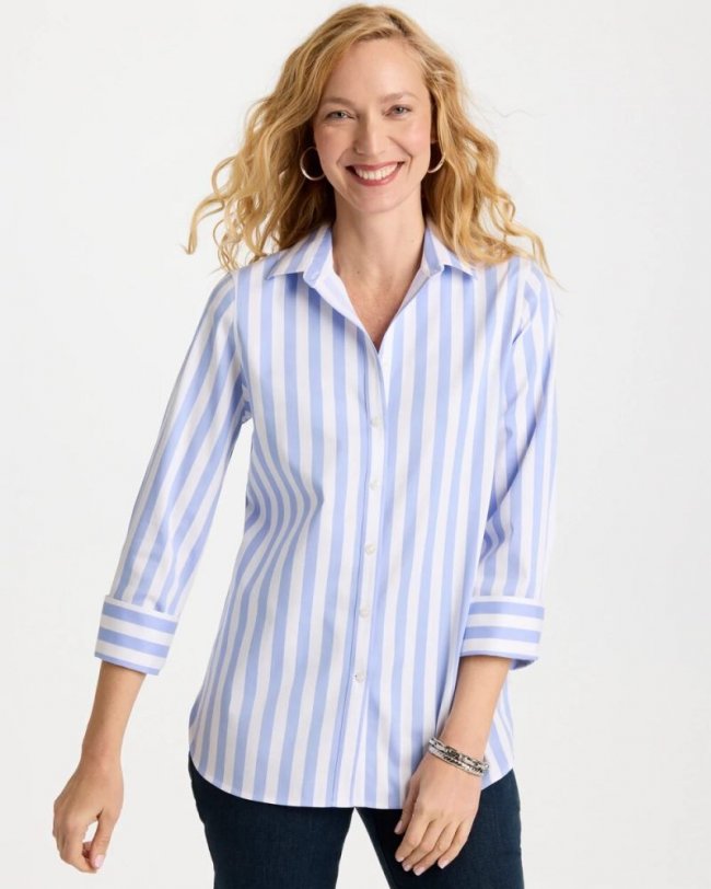 Chicos No Iron Striped Stretch Shirt - BLUE ORCHID Chicos No Iron Striped Stretch Shirt - BLUE ORCHID