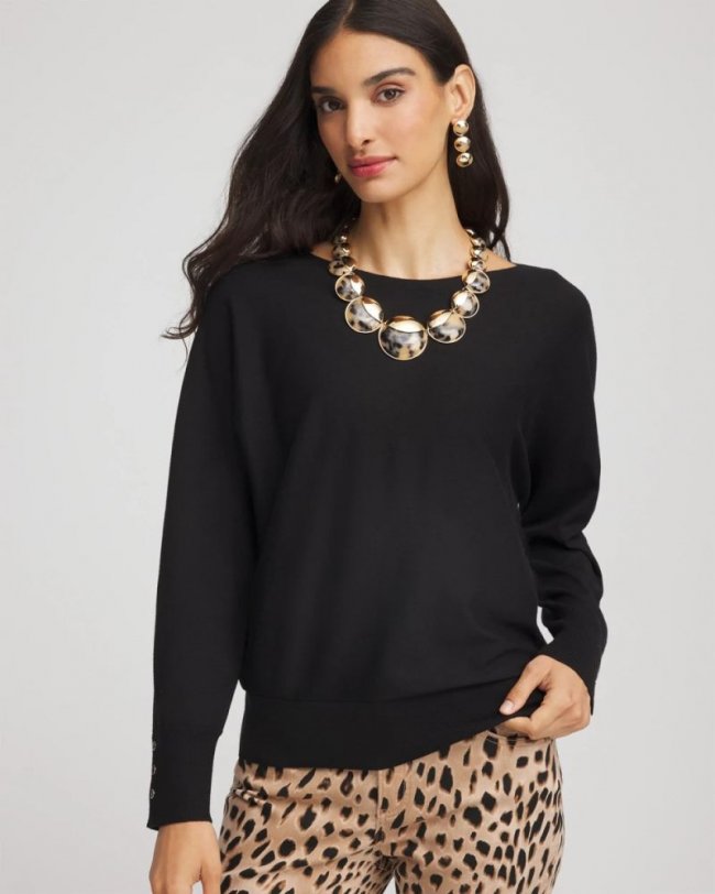Chicos Ella Boatneck Pullover Sweater - BLACK