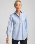 Chicos No Iron Striped Jacquard Sateen Shirt - TIDAL BLUE