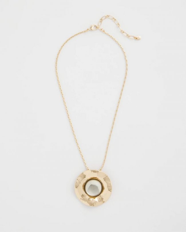 Chicos Green Gold Short Pendant Necklace - GREEN