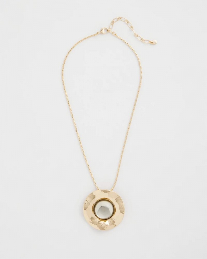 Chicos Green Gold Short Pendant Necklace - GREEN