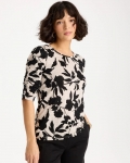 Chicos Flora Linen Ruched Sleeve Tee - BLACK Chicos Flora Linen Ruched Sleeve Tee - BLACK