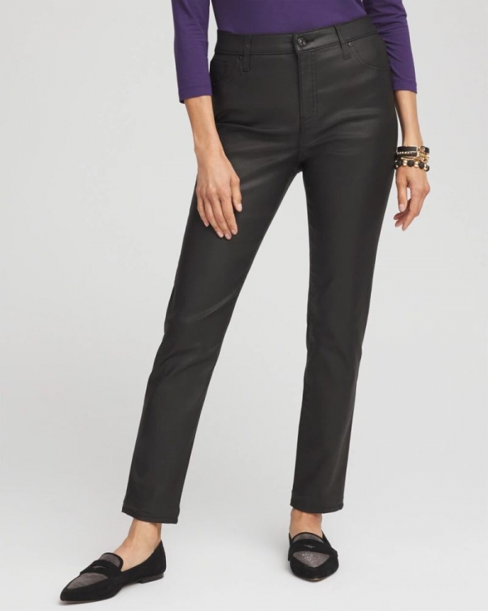 Chicos Girlfriend Coated Ankle Jeans - BLACK