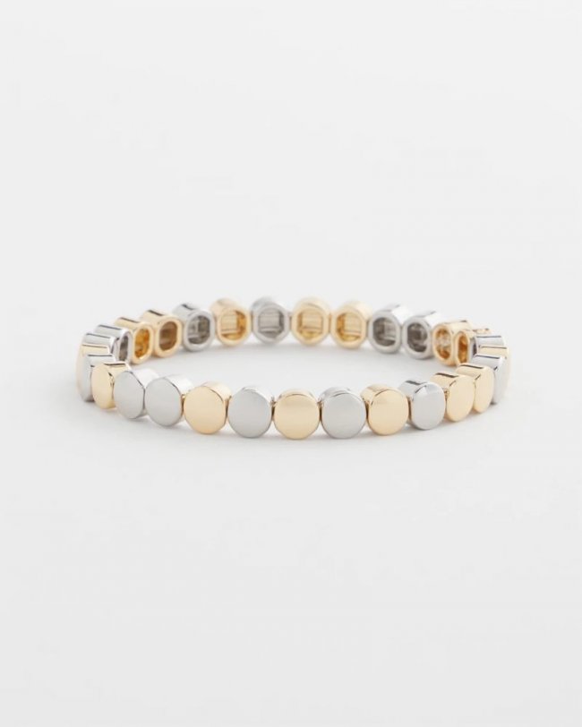 Chicos Silver & Gold Tone Round Stretch Bracelet - MIXED METALS